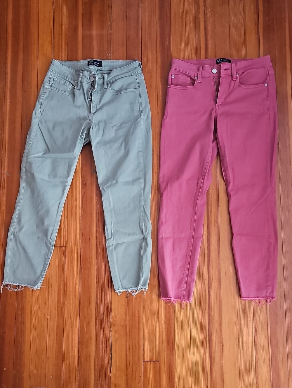 GAP Cropped Skinny Jeans in Sage Green & Rose Pink